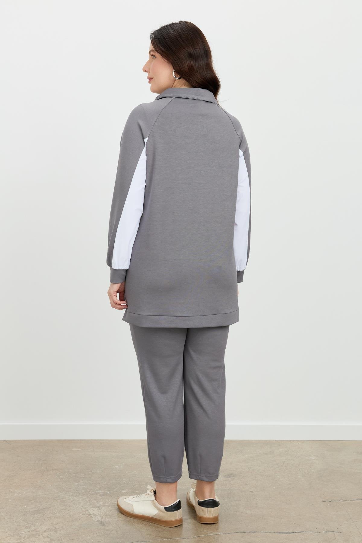 Büyük Beden Fermuar Yaka Sweatshirt-K.GRİ