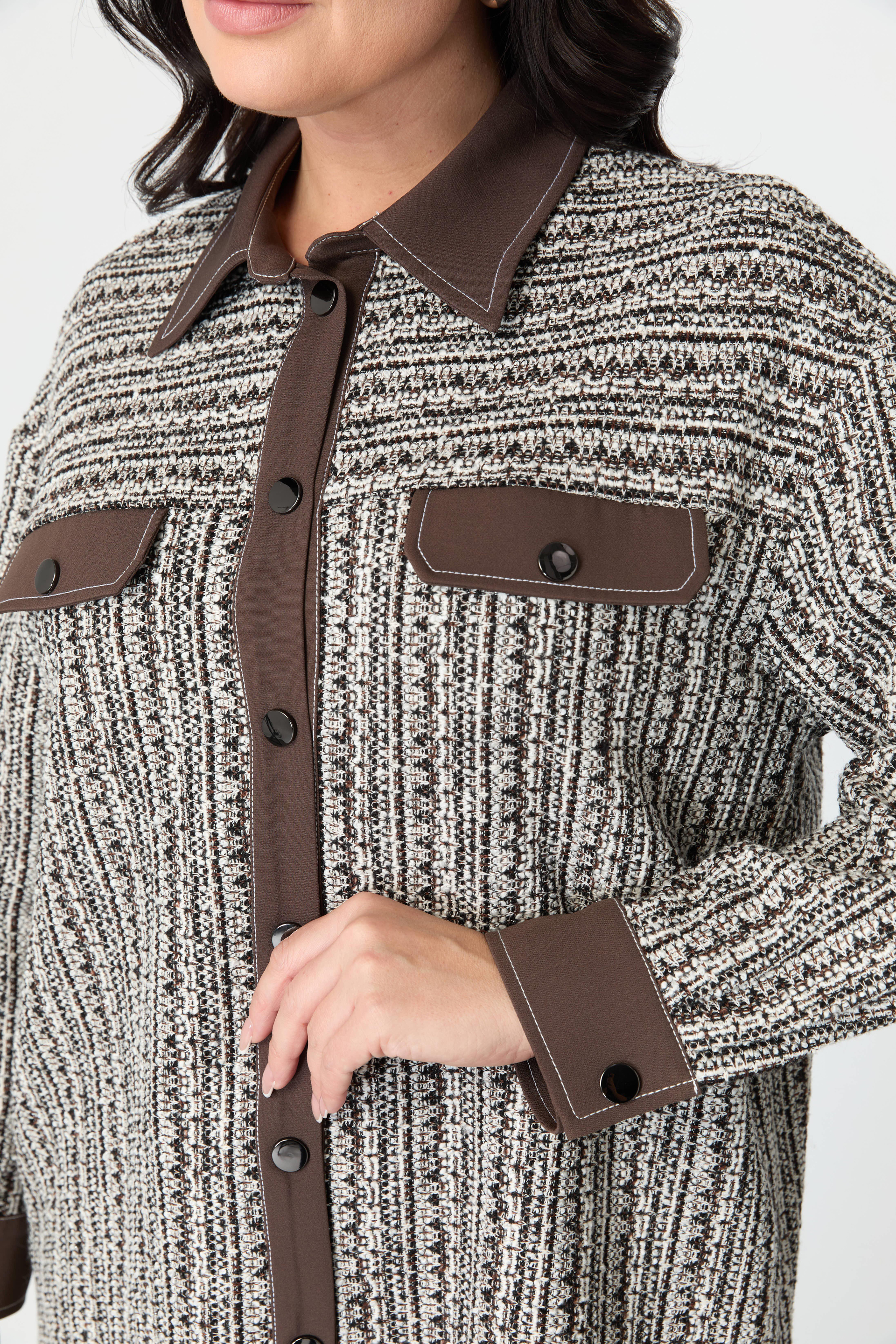 Büyük Beden Garnili Ceket Gömlek-KAHVE