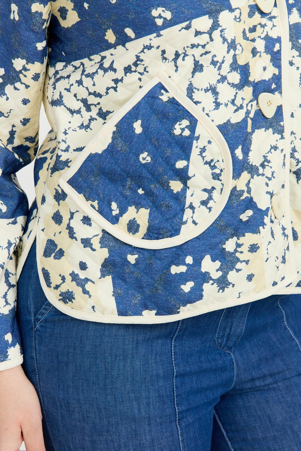 Büyük Beden Kapitone Ceket-MAVİ