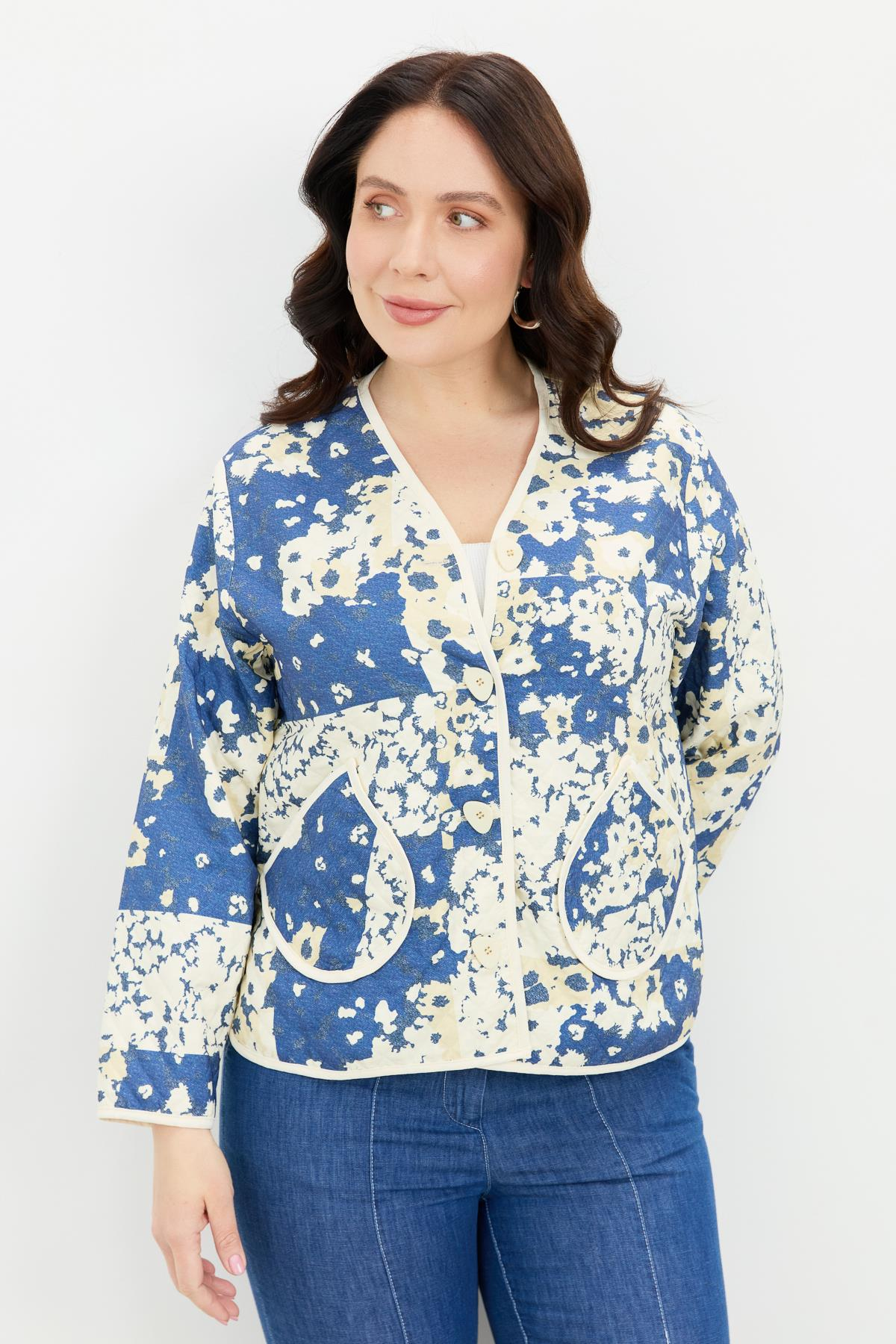 Büyük Beden Kapitone Ceket-MAVİ