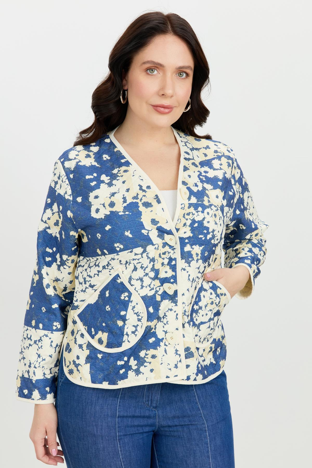 Büyük Beden Kapitone Ceket-MAVİ