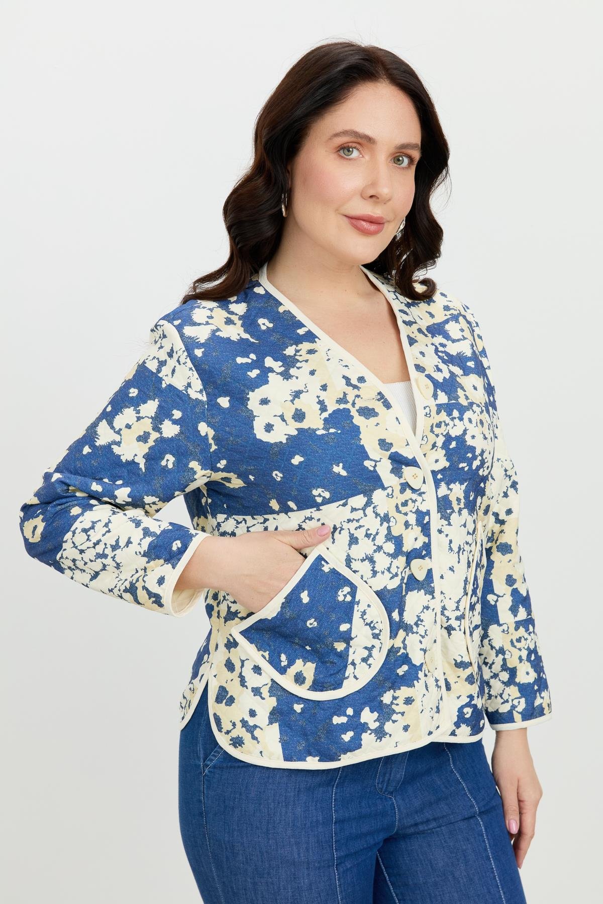 Büyük Beden Kapitone Ceket-MAVİ