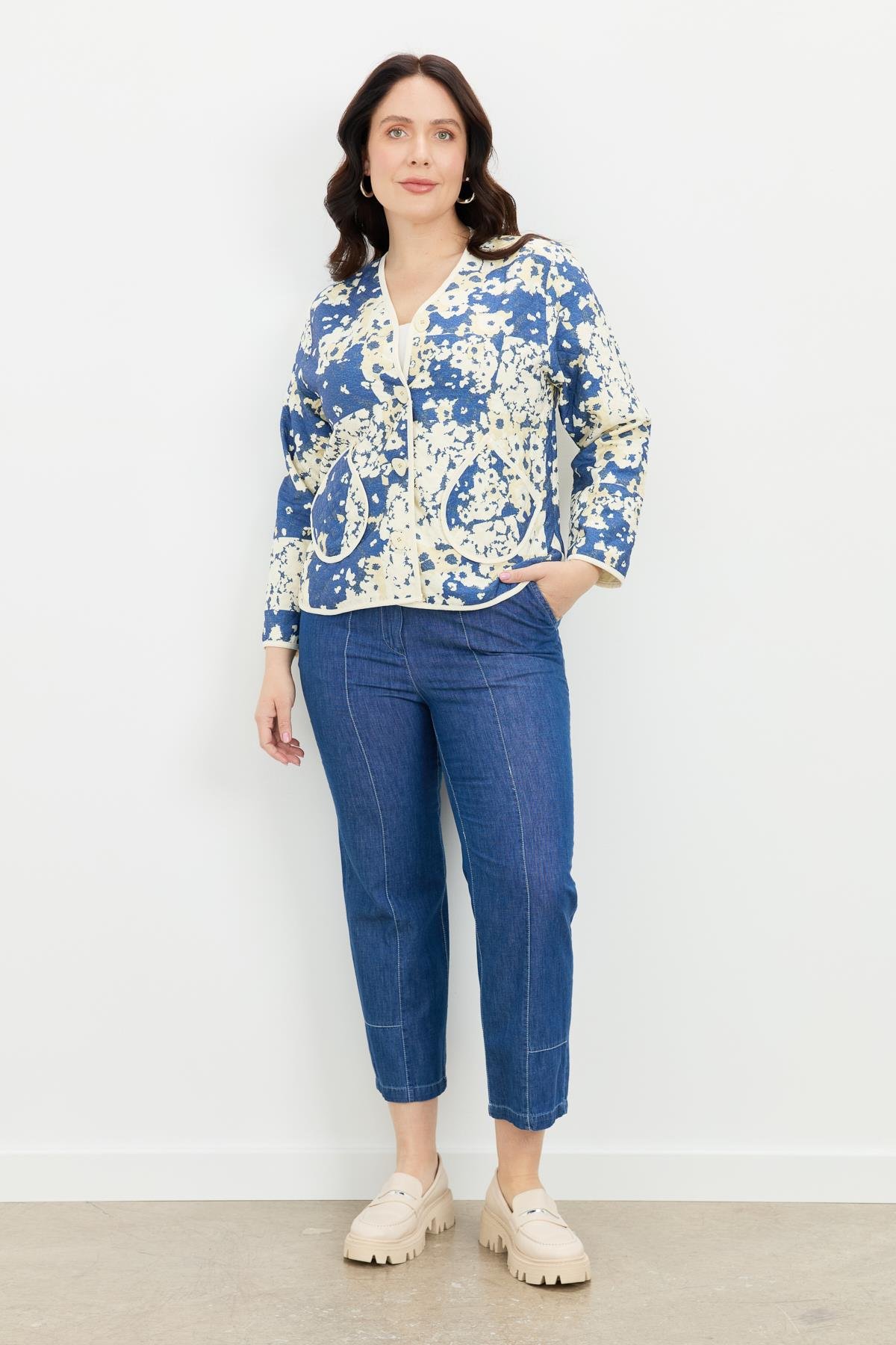 Büyük Beden Kapitone Ceket-MAVİ