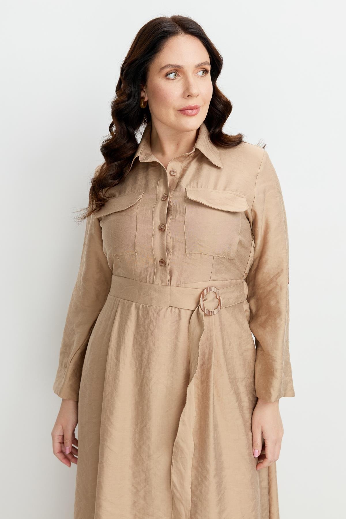 Büyük Beden Kemer Detay Elbise-VİZON