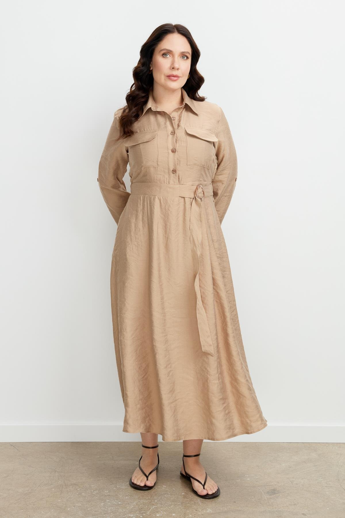 Büyük Beden Kemer Detay Elbise-VİZON