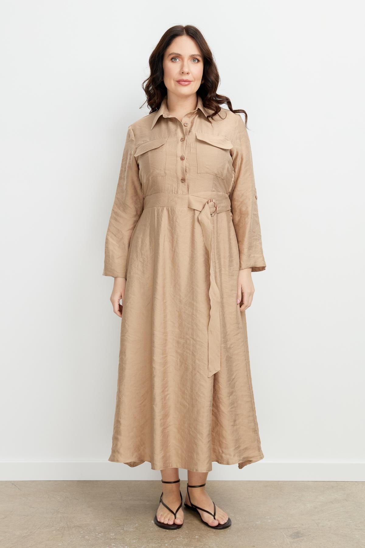 Büyük Beden Kemer Detay Elbise-VİZON