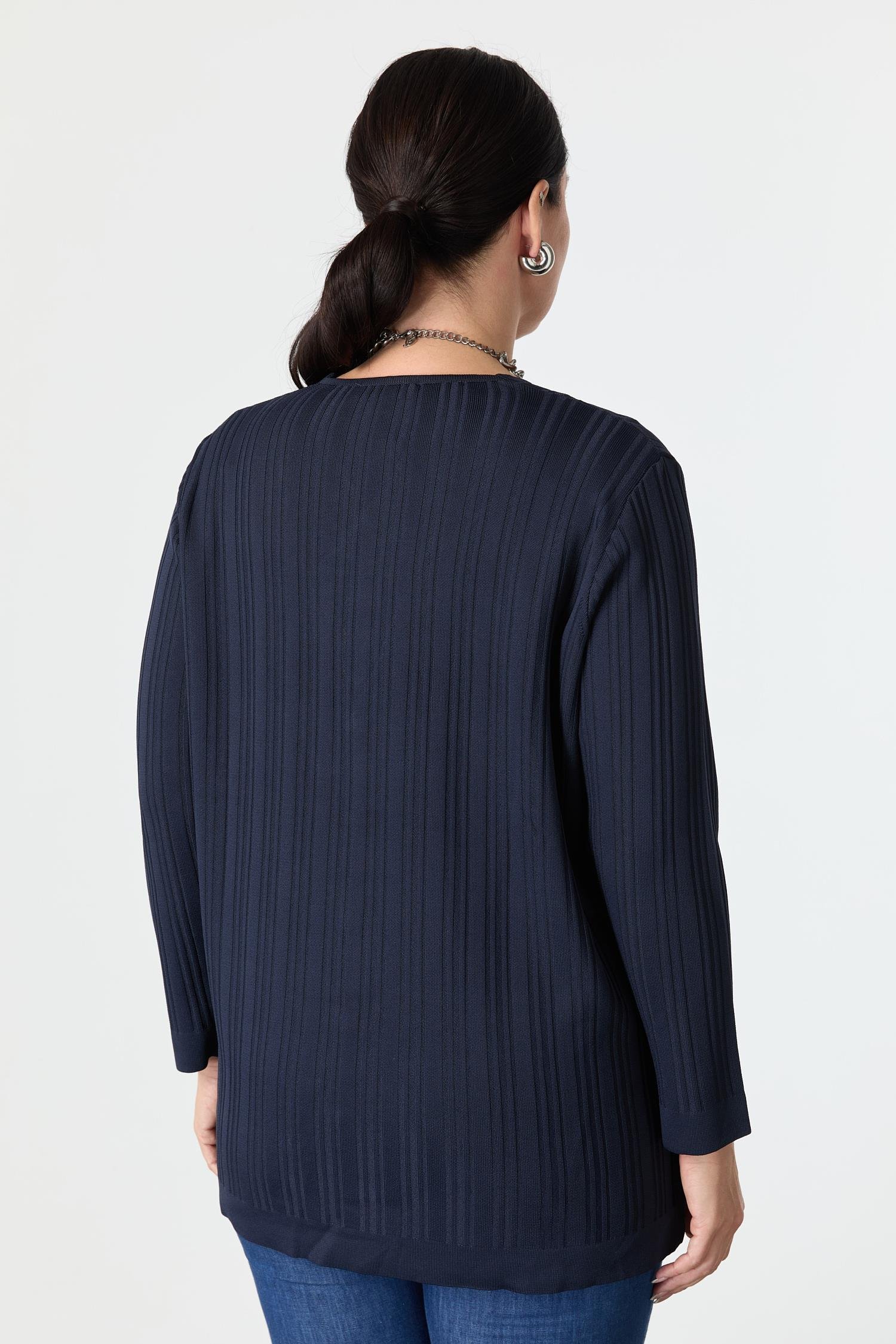 Büyük Beden Kendinden Desenli Triko Hırka-LACI