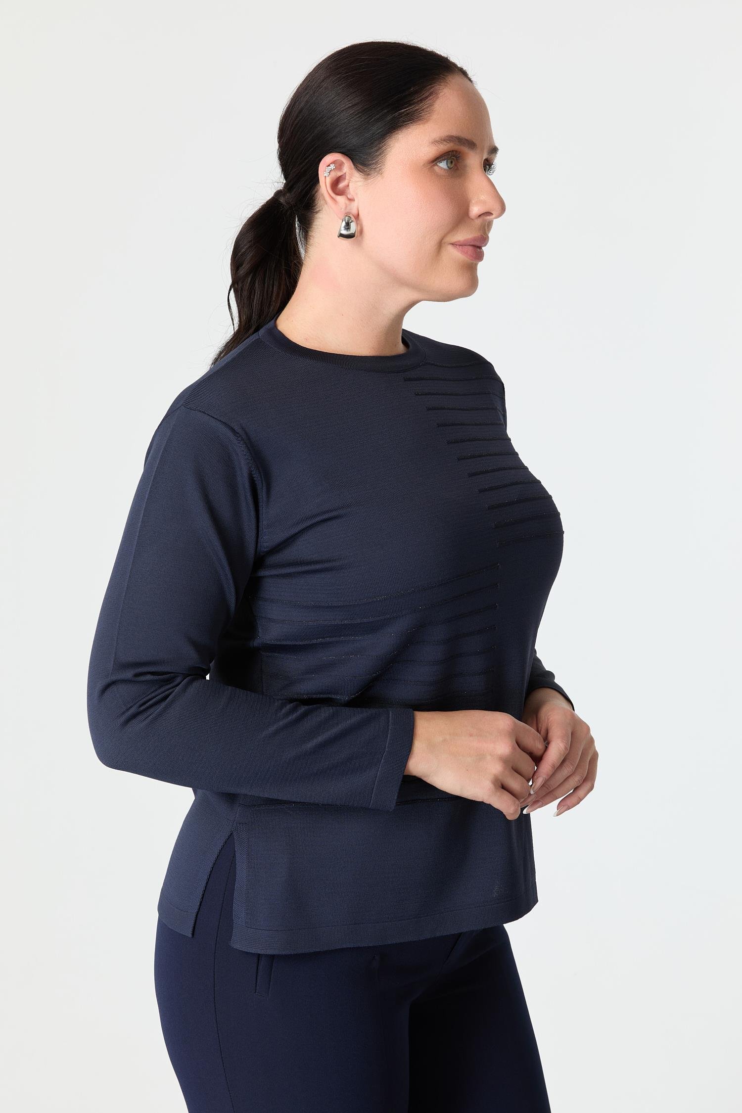 Büyük Beden Kendinden Desenli Triko Kazak-LACI