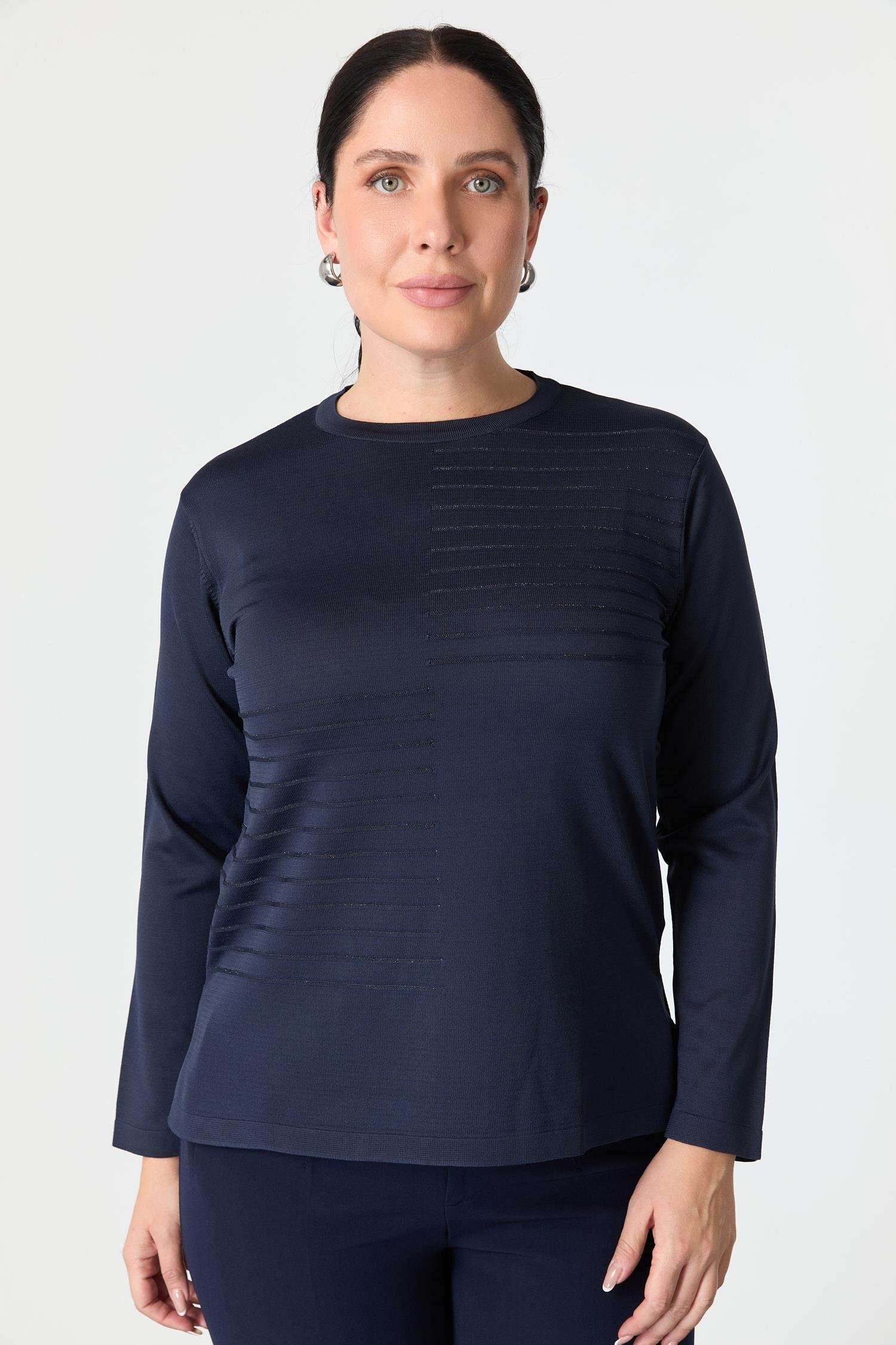 Büyük Beden Kendinden Desenli Triko Kazak-LACI