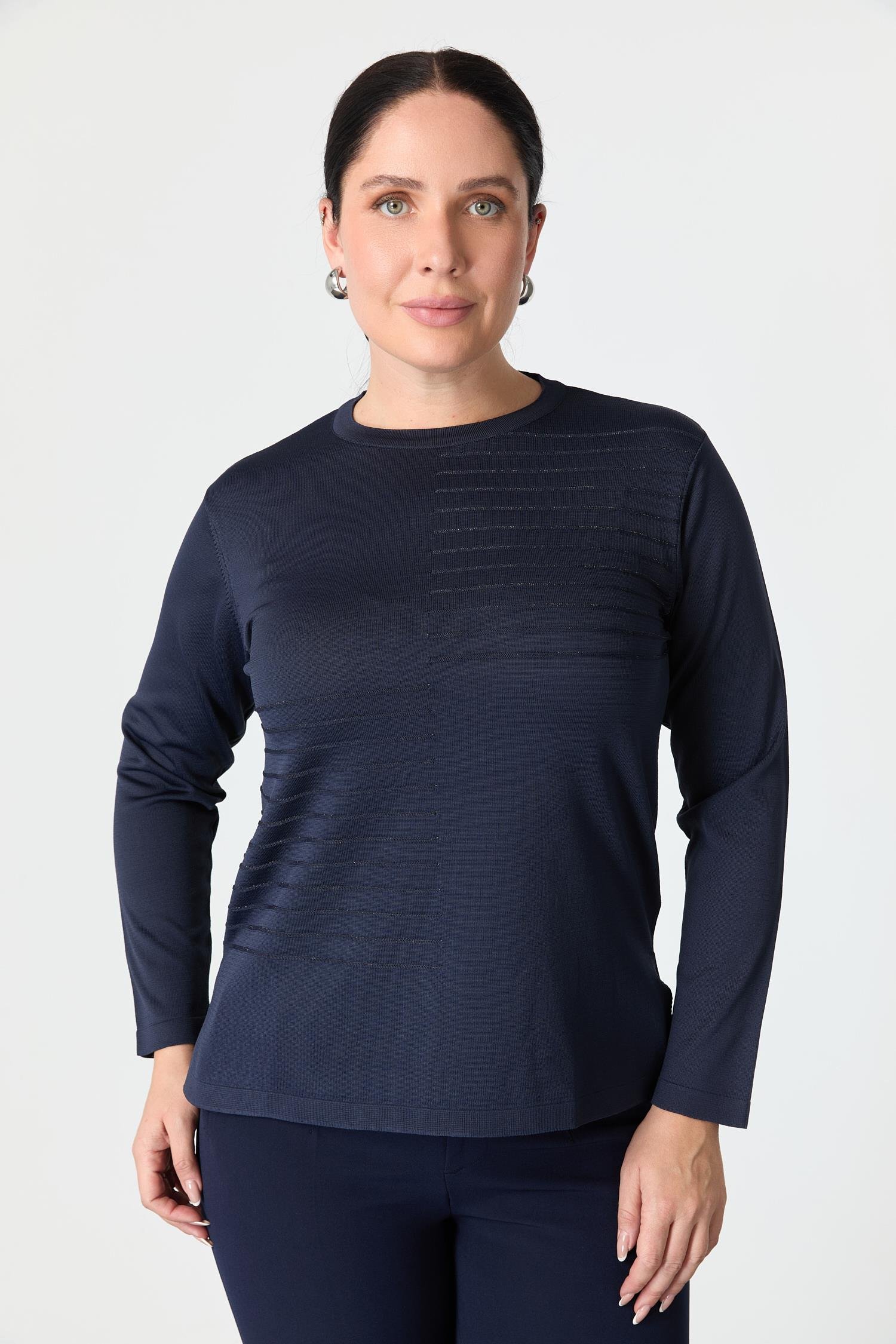 Büyük Beden Kendinden Desenli Triko Kazak-LACI