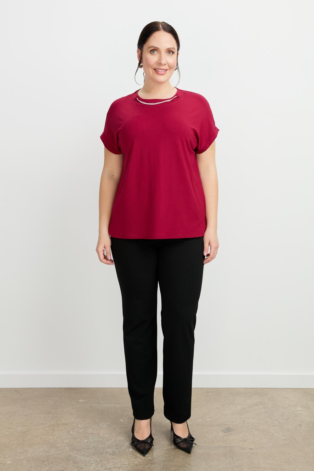 Büyük Beden Kolye Detaylı Bluz-MÜRDÜM