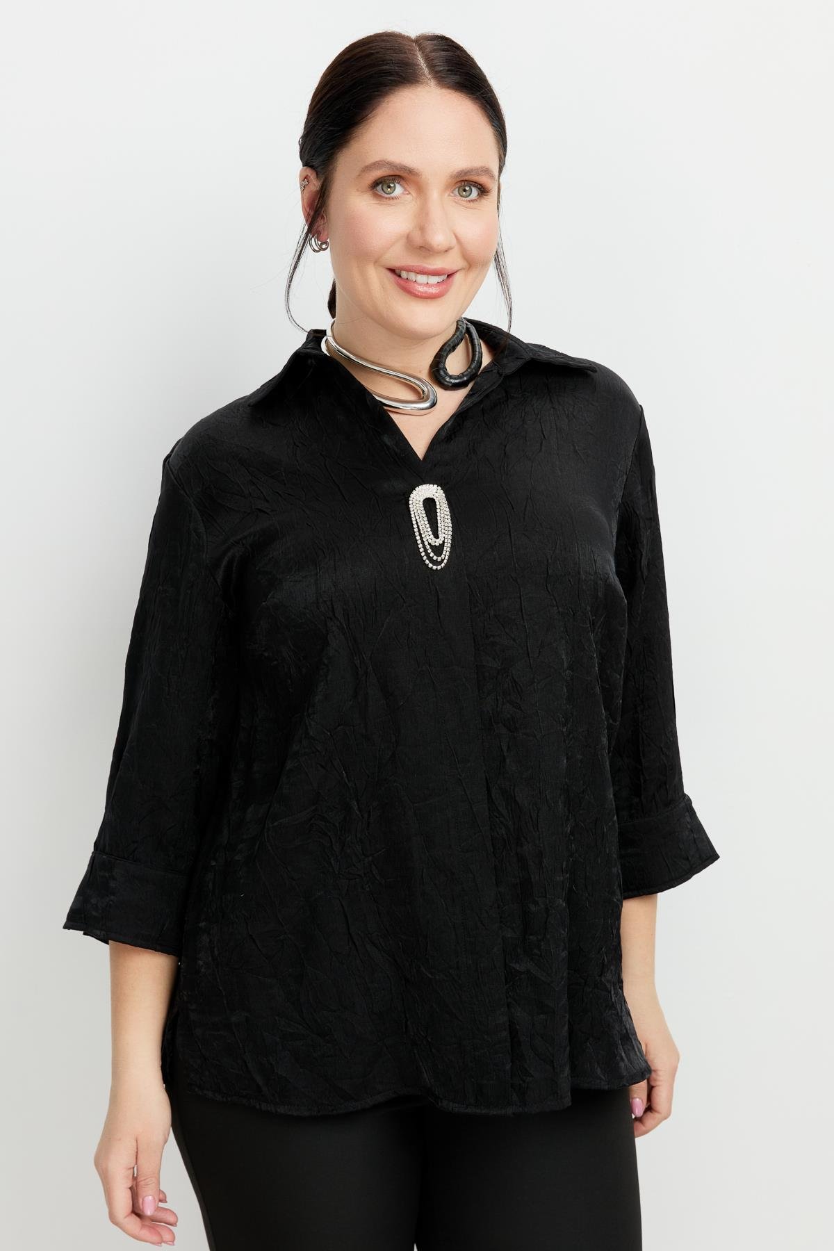 Büyük Beden Kraşlı Gömlek-SİYAH