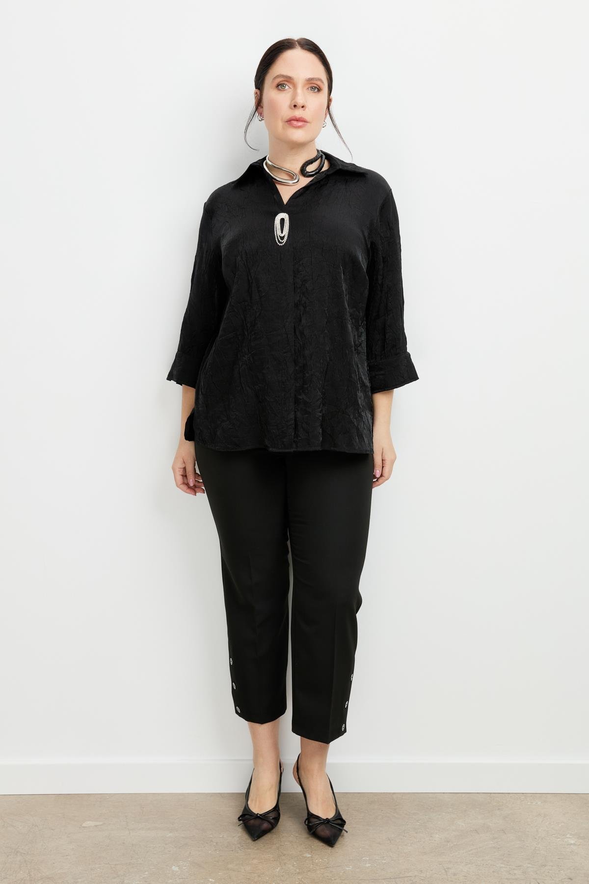 Büyük Beden Kraşlı Gömlek-SİYAH