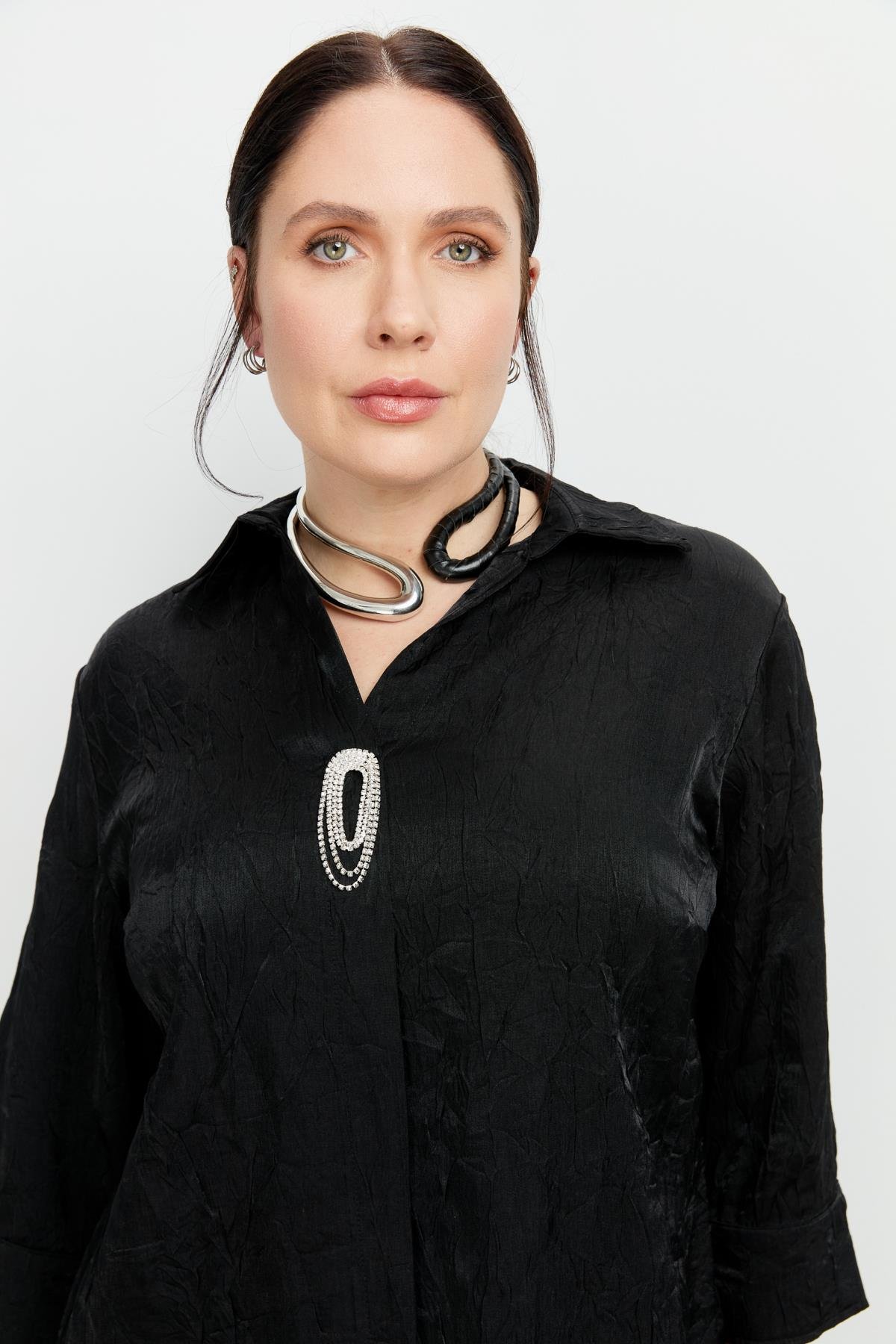 Büyük Beden Kraşlı Gömlek-SİYAH