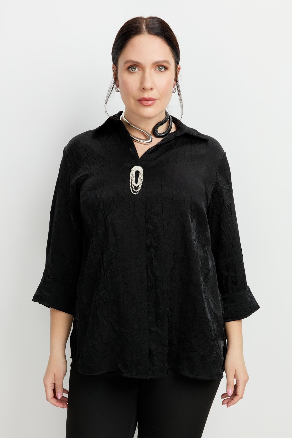 Büyük Beden Kraşlı Gömlek-SİYAH