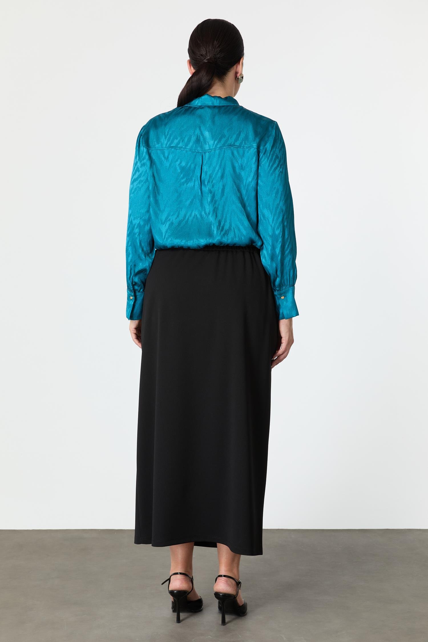 Büyük Beden Krep Etek-SİYAH