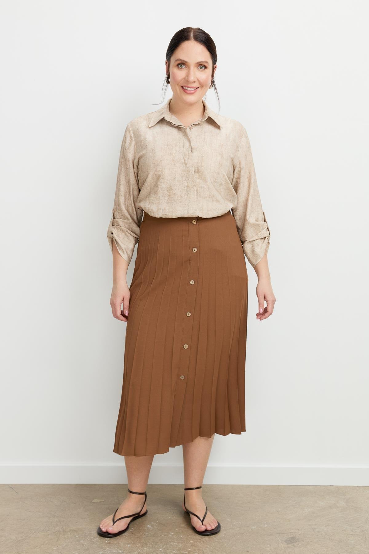 Büyük Beden Kristal Uzun Etek-A.KAHVE