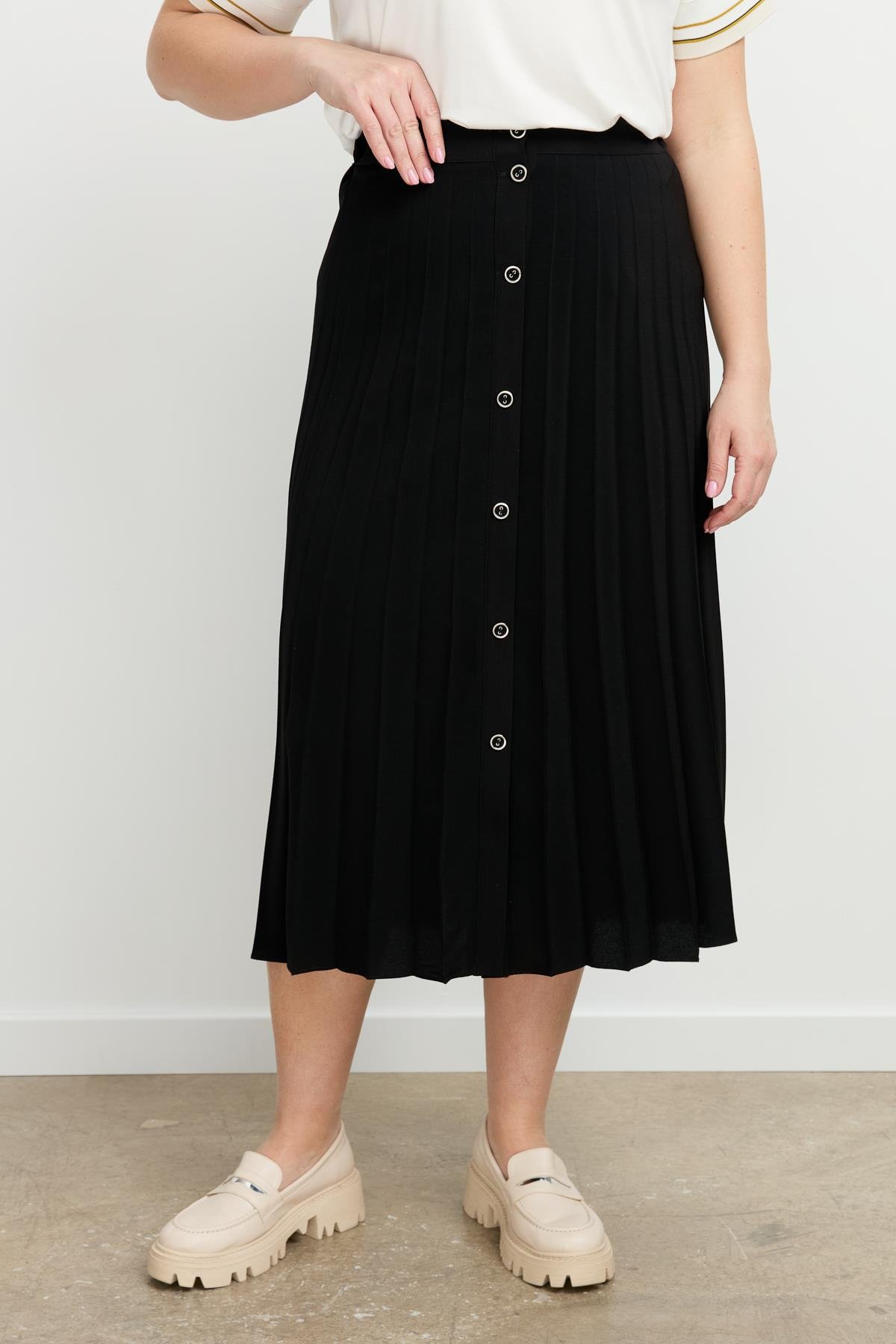 Büyük Beden Kristal Uzun Etek-SİYAH