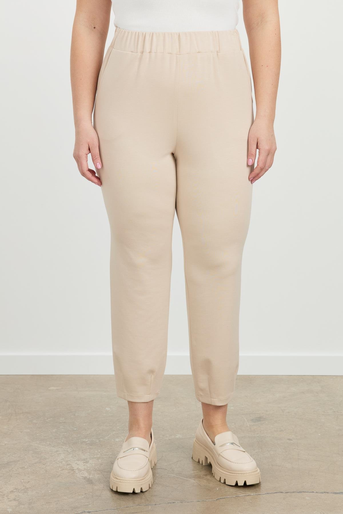 Büyük Beden Lastikli Eşofman Pantolon-BEJ