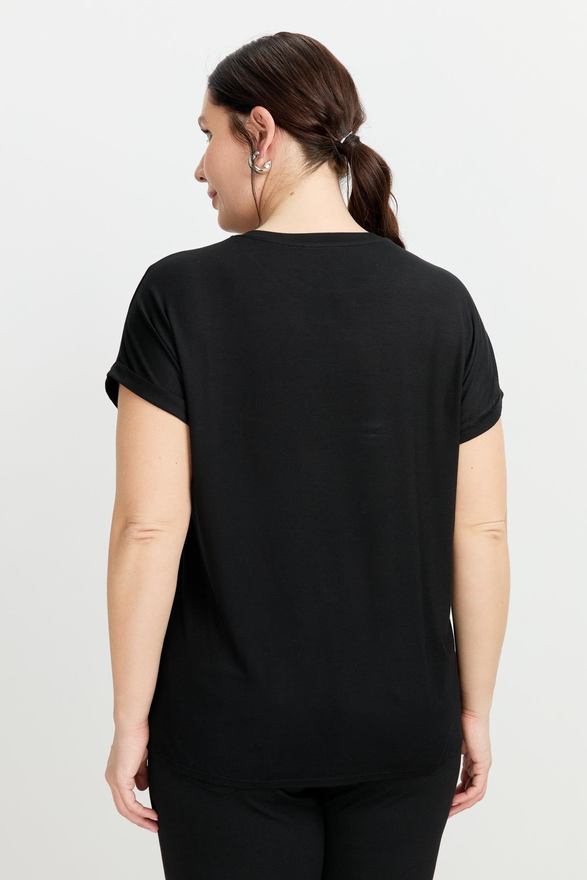 Büyük Beden Leopar Baskı Bluz-SİYAH