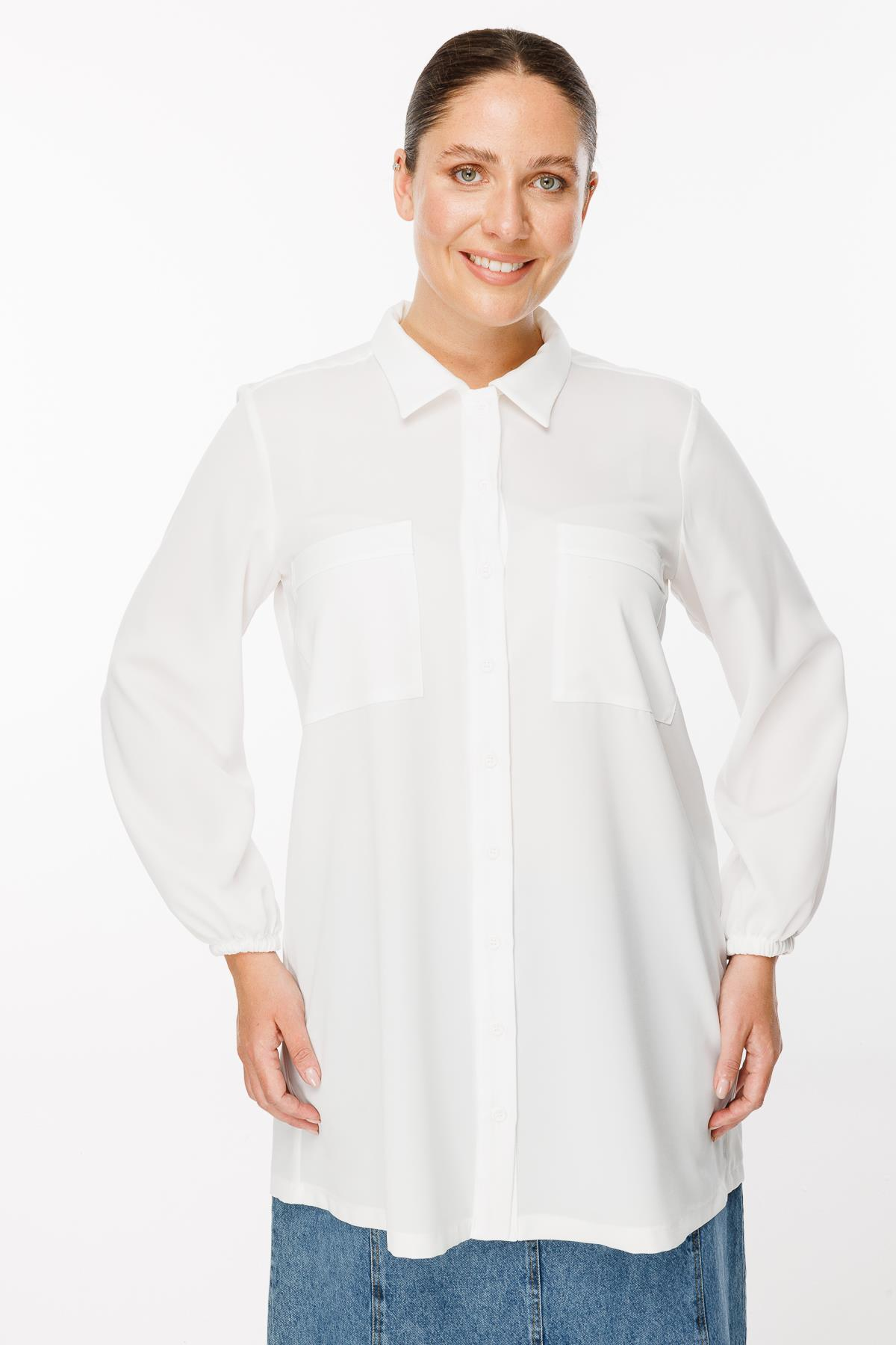 Büyük Beden Manşetleri Lastikli Gömlek - KEMIK