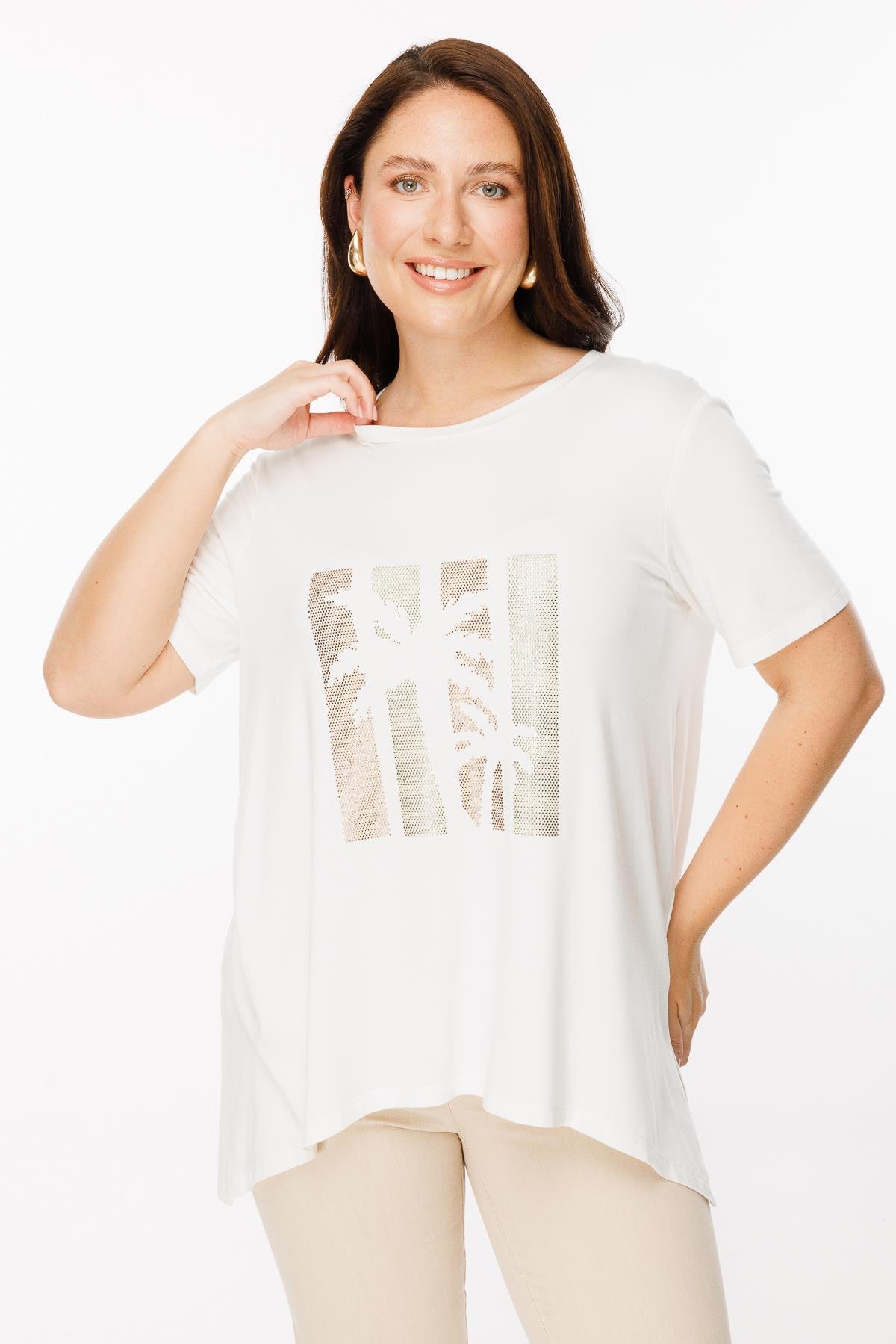 Büyük Beden Palmiye Baskılı Bluz - KEMIK