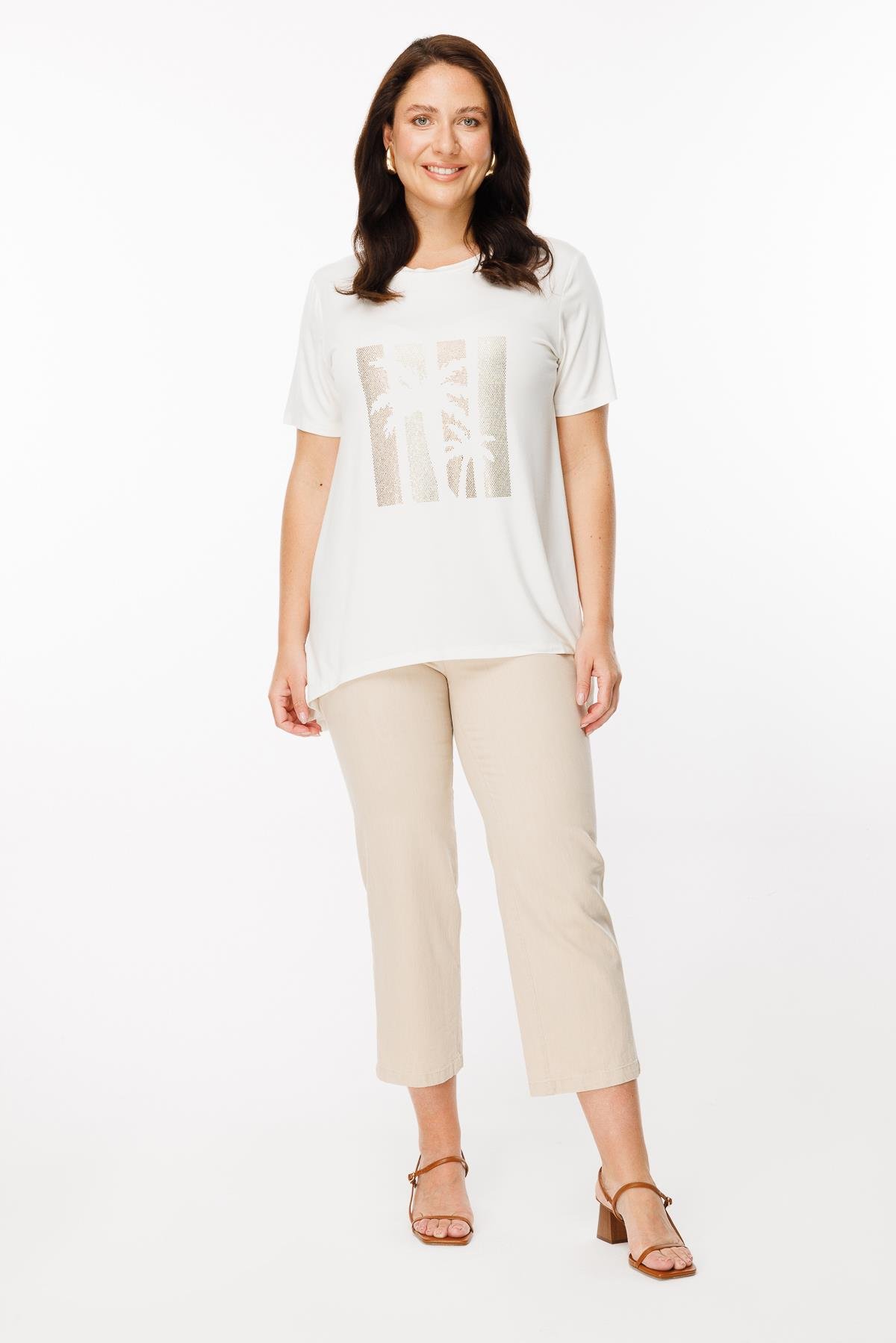 Büyük Beden Palmiye Baskılı Bluz - KEMIK