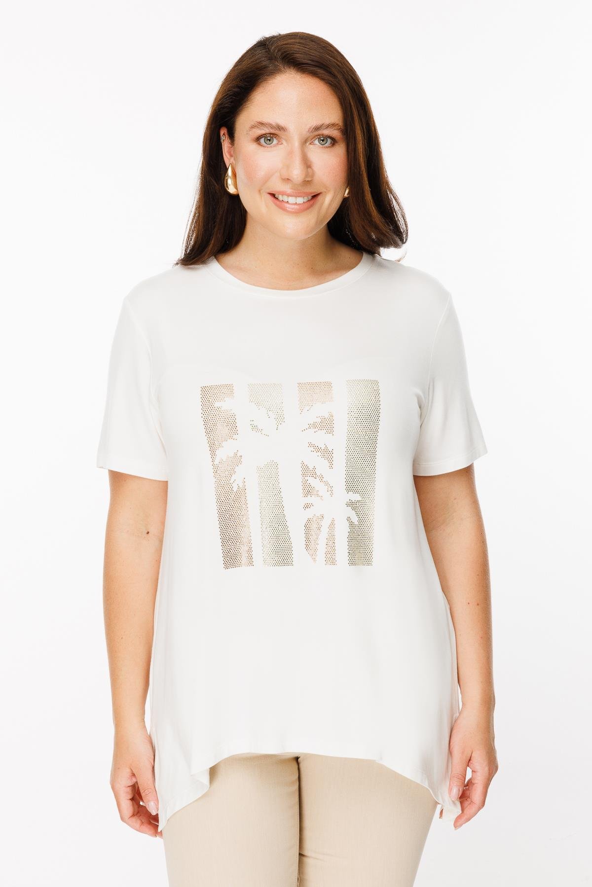 Büyük Beden Palmiye Baskılı Bluz - KEMIK