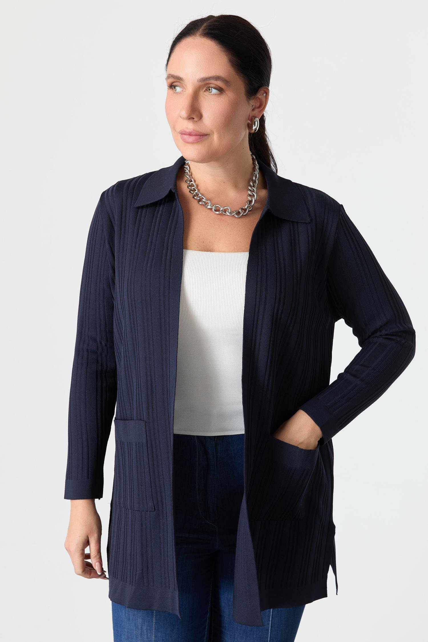 Büyük Beden Polo Yaka Triko Hırka-LACI