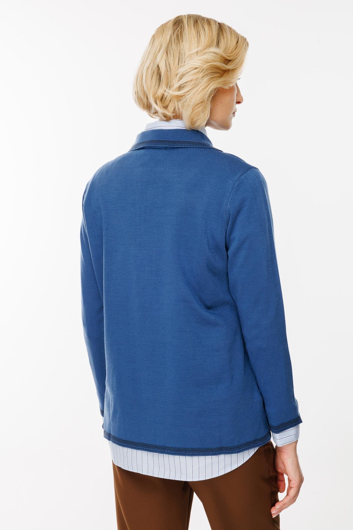 Büyük Beden Polo Yaka Triko Kazak - İNDİGO