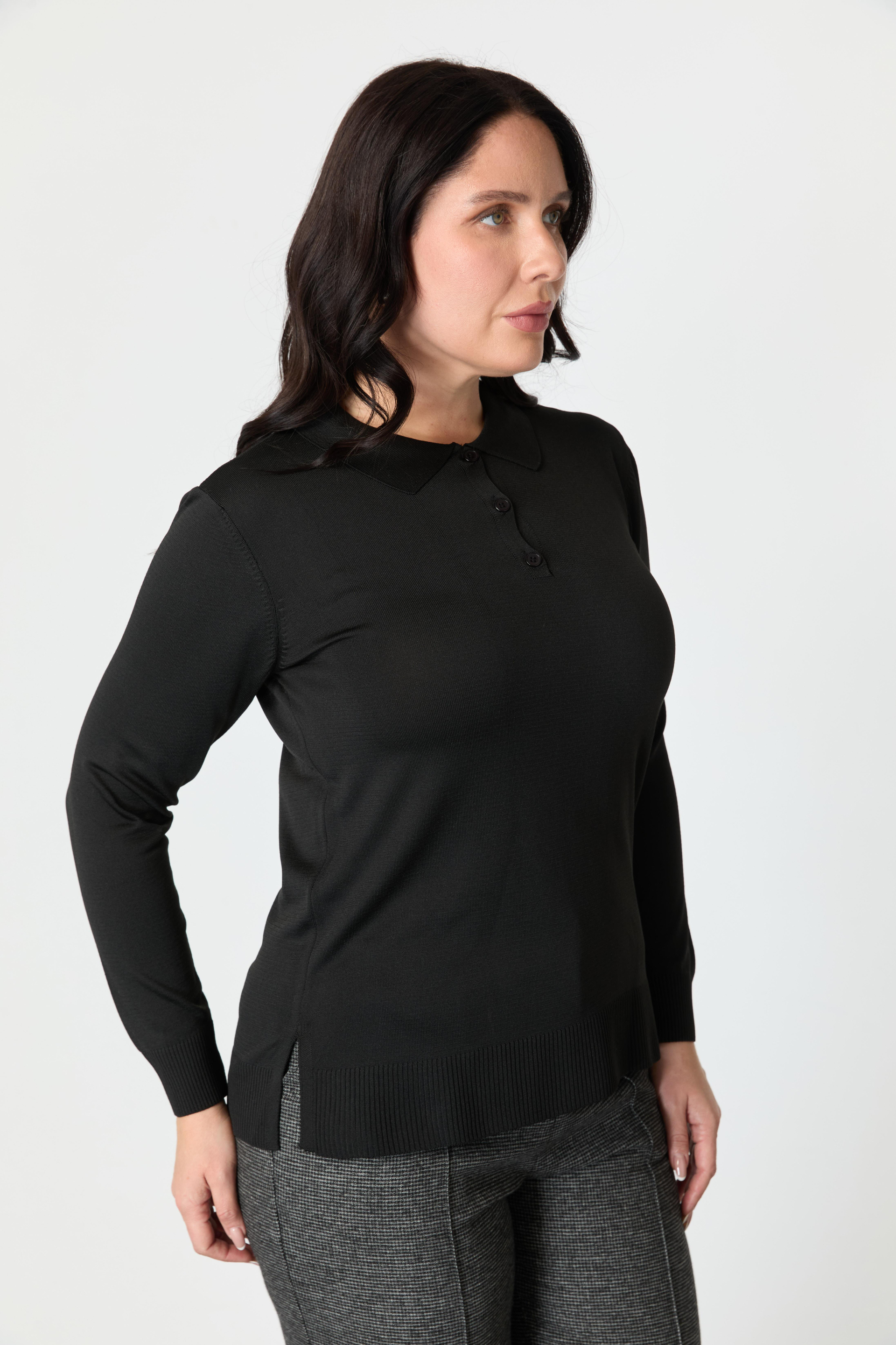 Büyük Beden Polo Yaka Triko Kazak-SİYAH