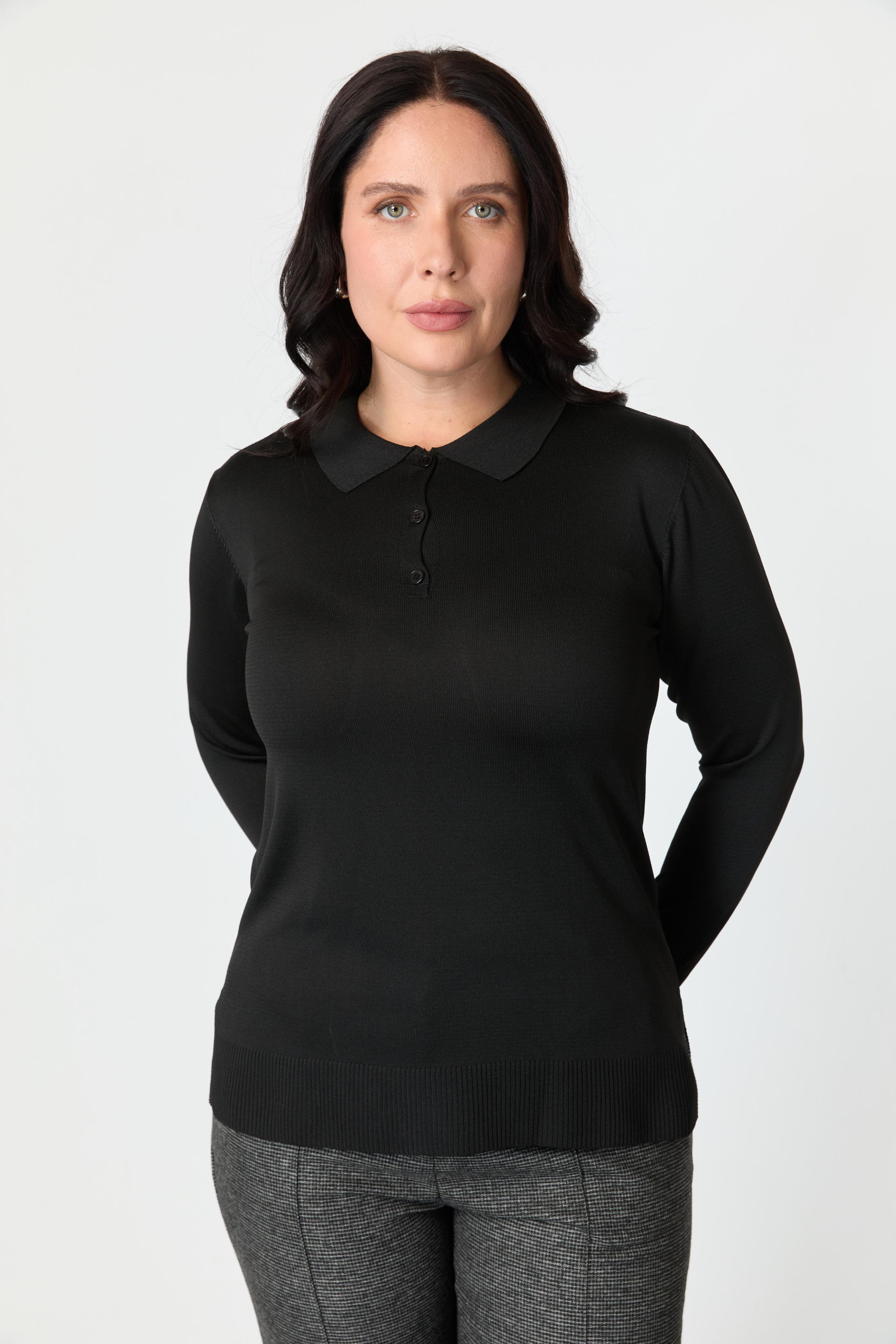 Büyük Beden Polo Yaka Triko Kazak-SİYAH