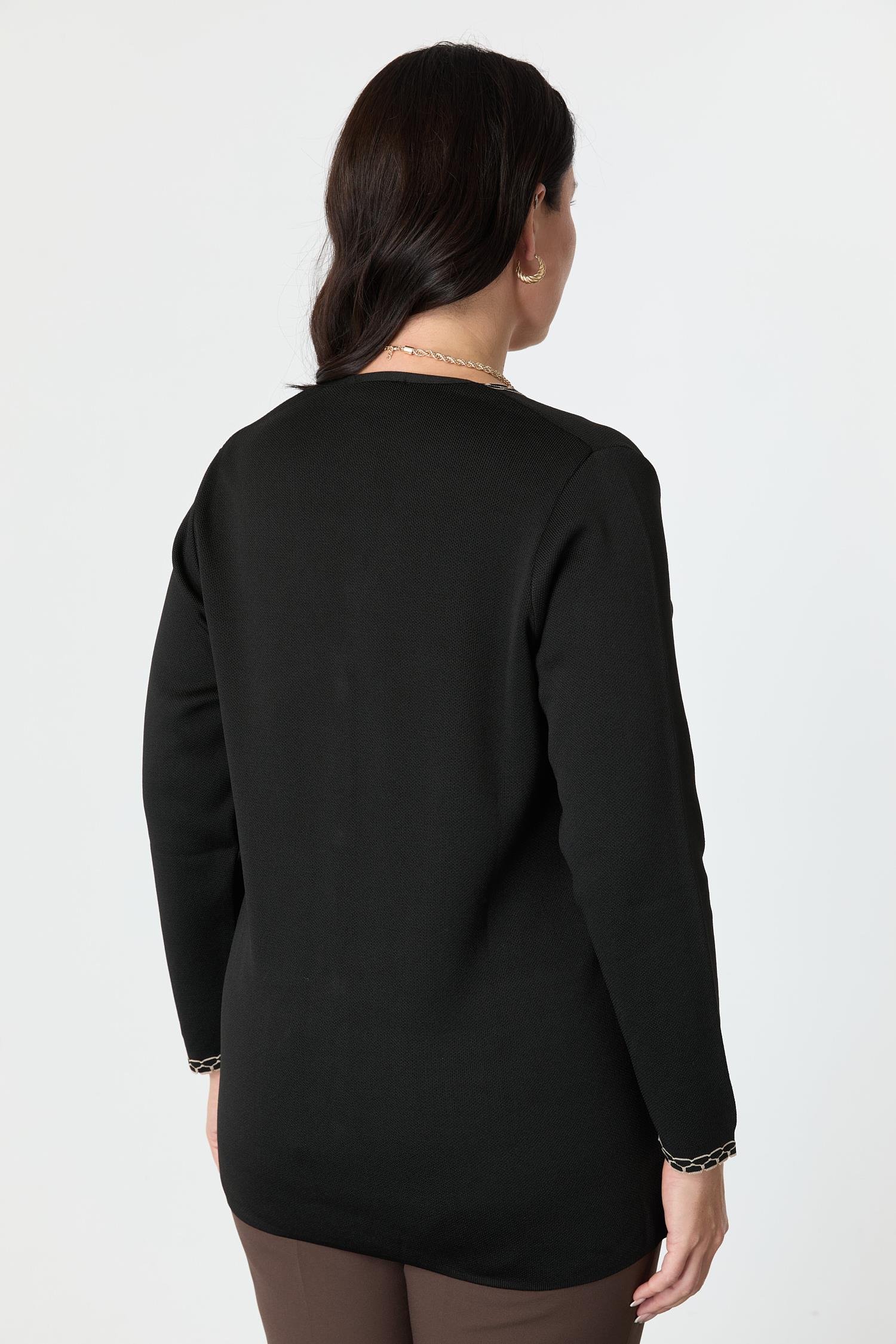 Büyük Beden Ribana Detaylı Triko Hırka-SİYAH