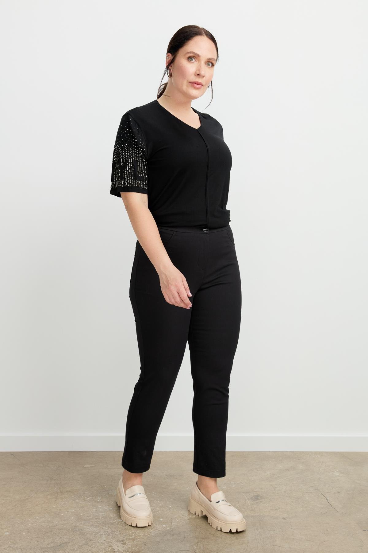 Büyük Beden Shine Pantolon-SİYAH