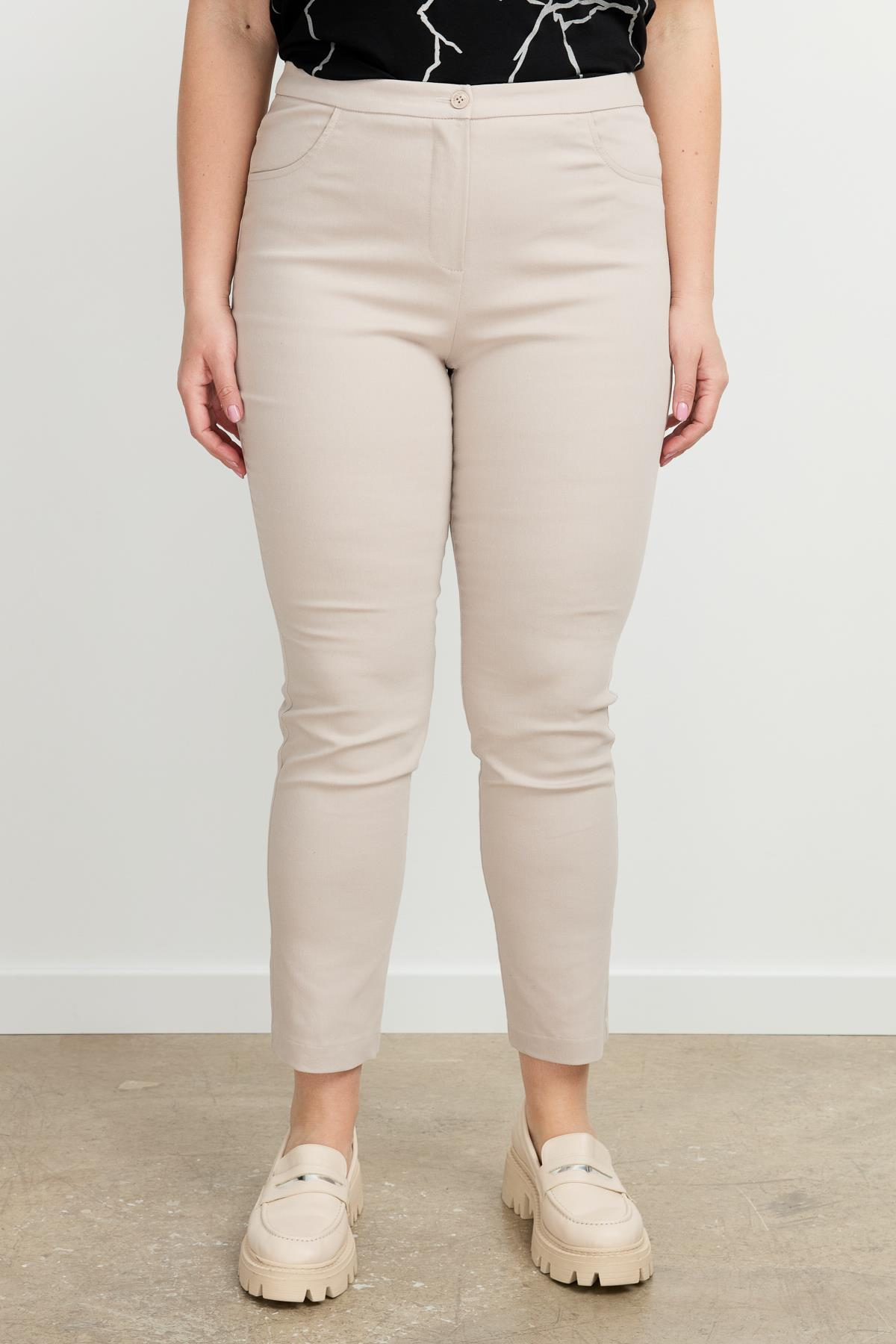 Büyük Beden Shine Pantolon-TAŞ