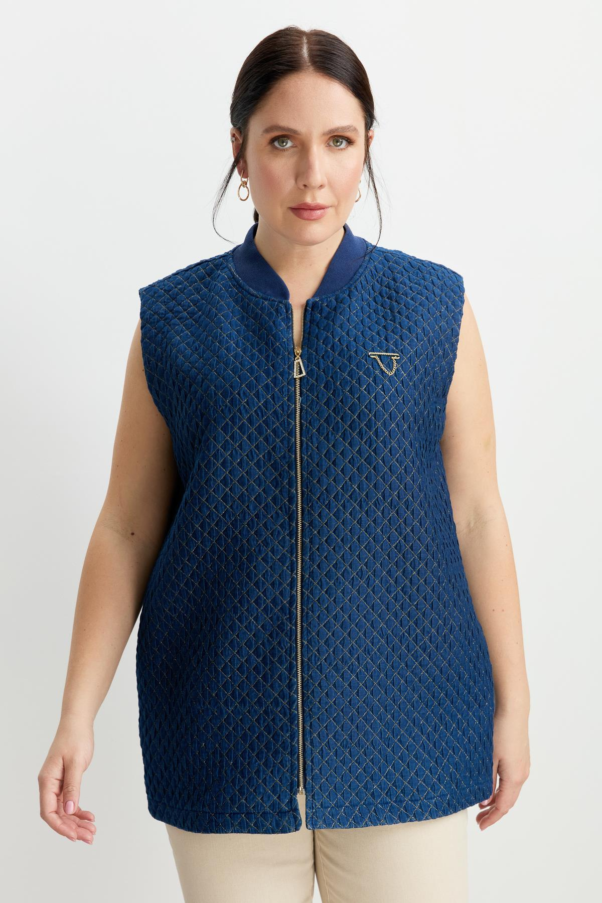 Büyük Beden Simli Jakar Yelek-LACI