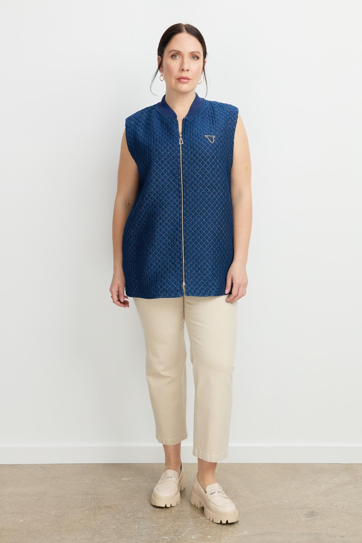 Büyük Beden Simli Jakar Yelek-LACI