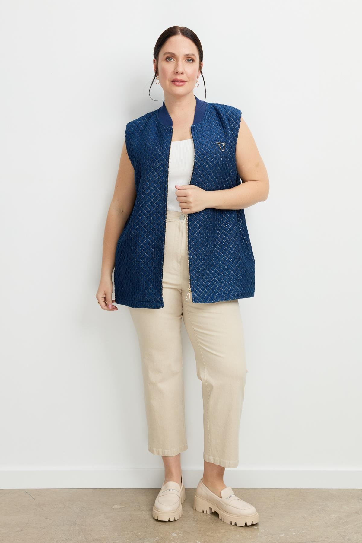 Büyük Beden Simli Jakar Yelek-LACI