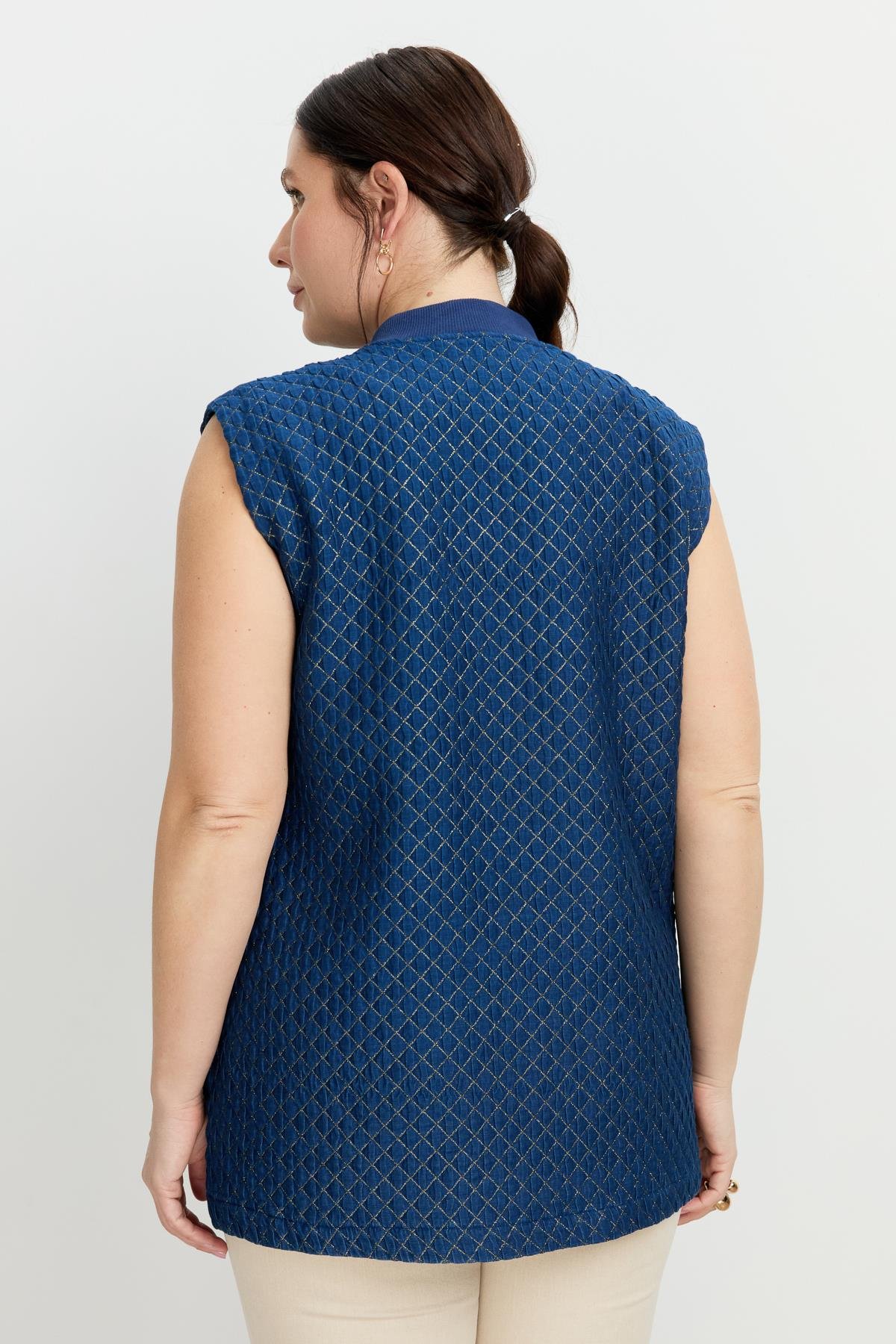 Büyük Beden Simli Jakar Yelek-LACI