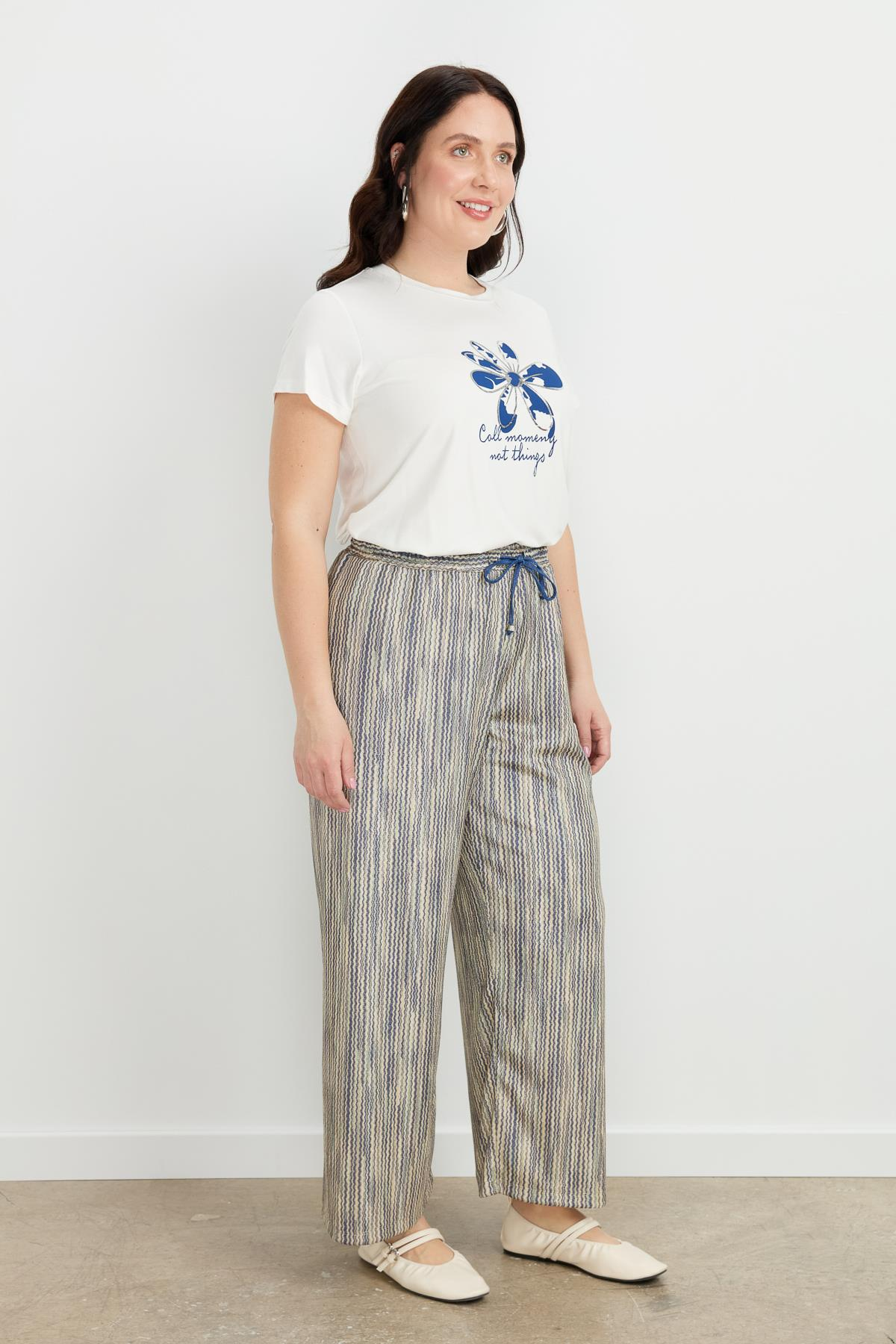 Büyük Beden Simli Örme Pantolon-SARI