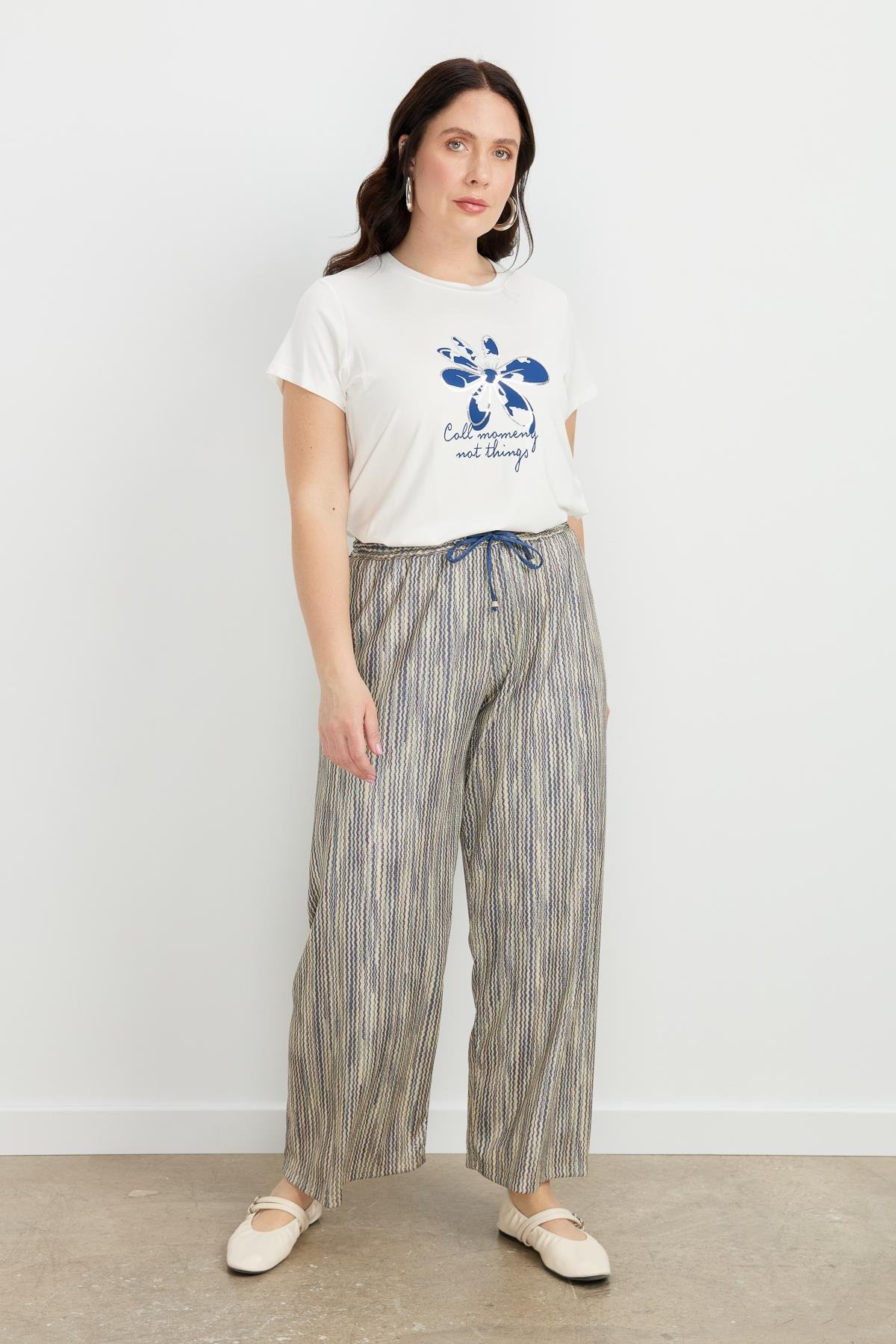 Büyük Beden Simli Örme Pantolon-SARI