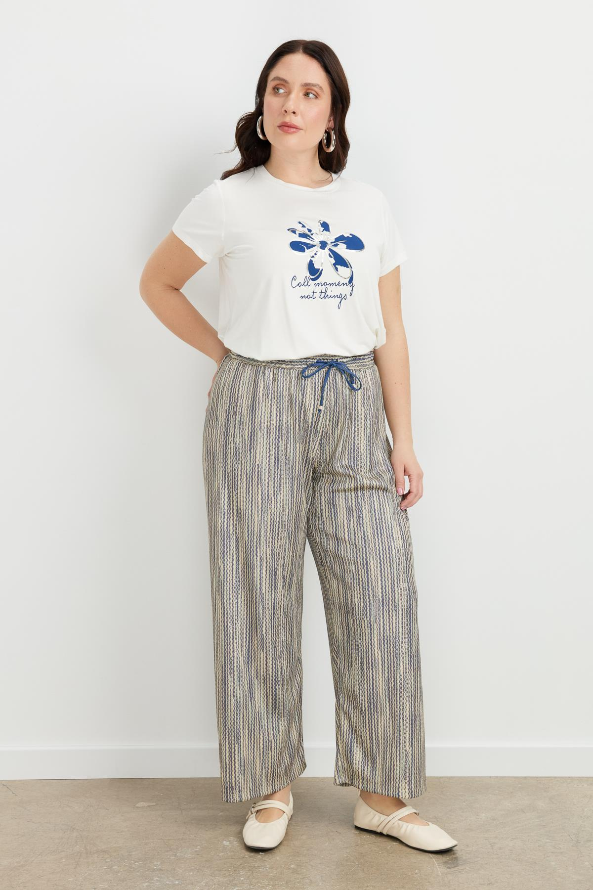 Büyük Beden Simli Örme Pantolon-SARI