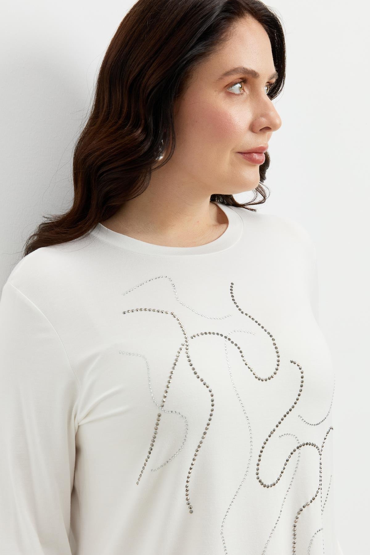 Büyük Beden Taş Detaylı Bluz-KEMIK