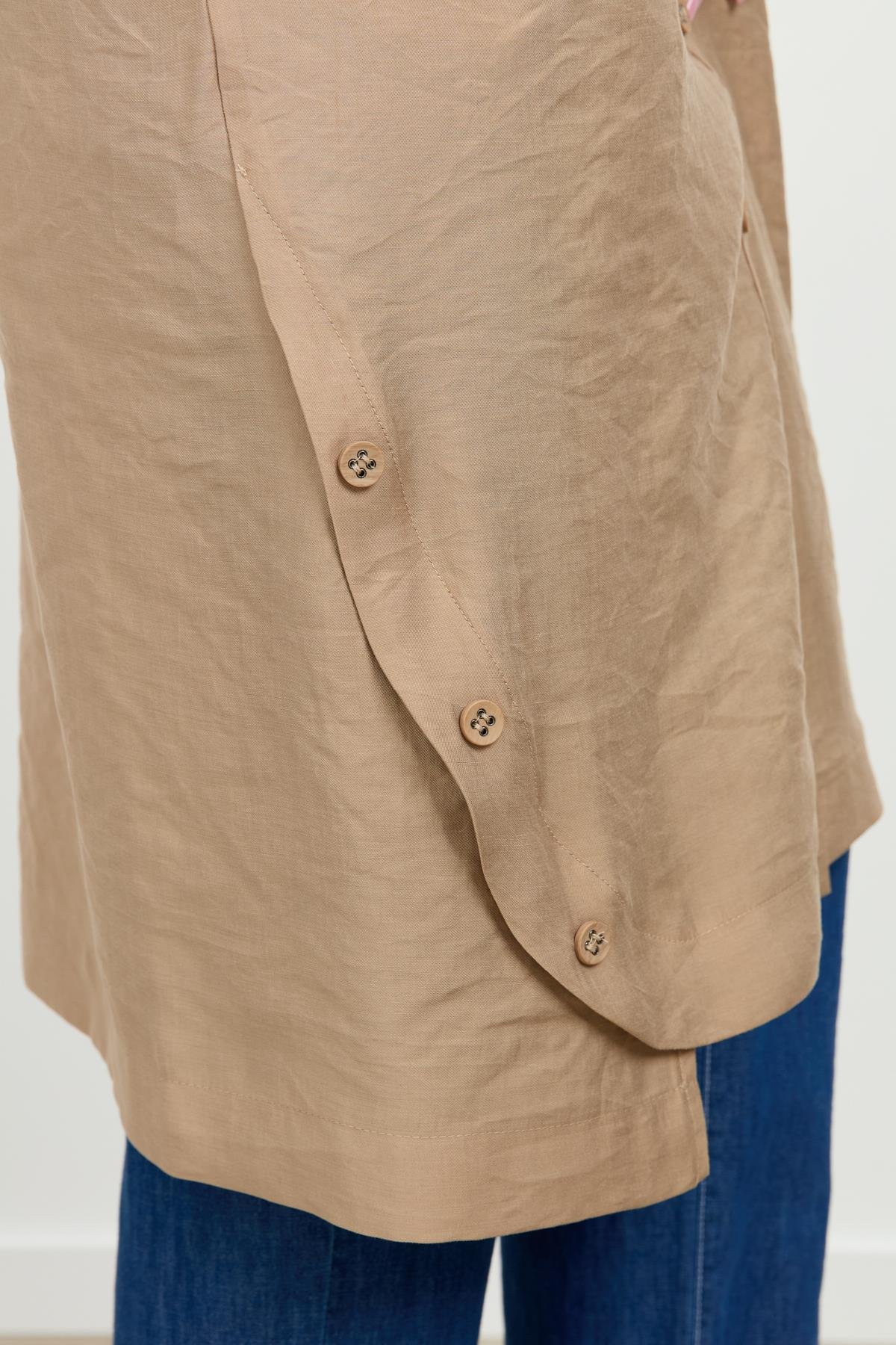 Büyük Beden Tencel Gömlek Tunik-VİZON