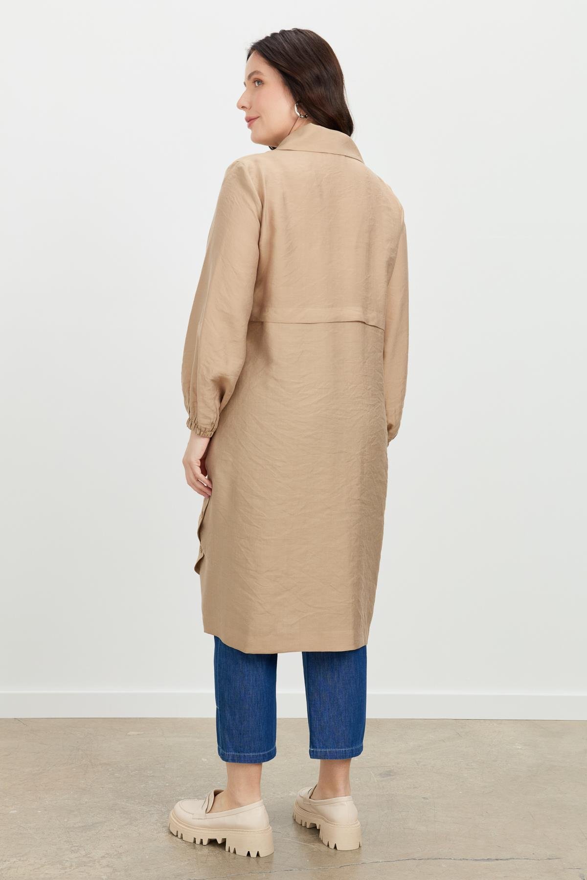 Büyük Beden Tencel Gömlek Tunik-VİZON