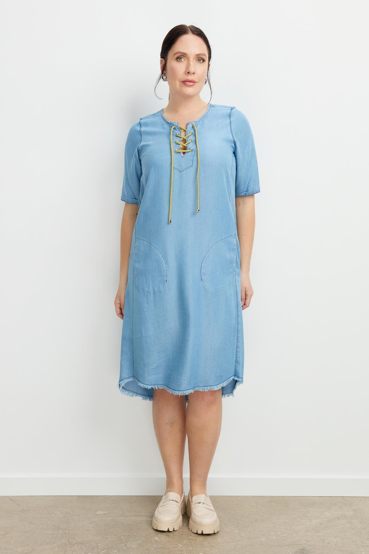 Büyük Beden Tensel Kot Elbise-A.MAVI