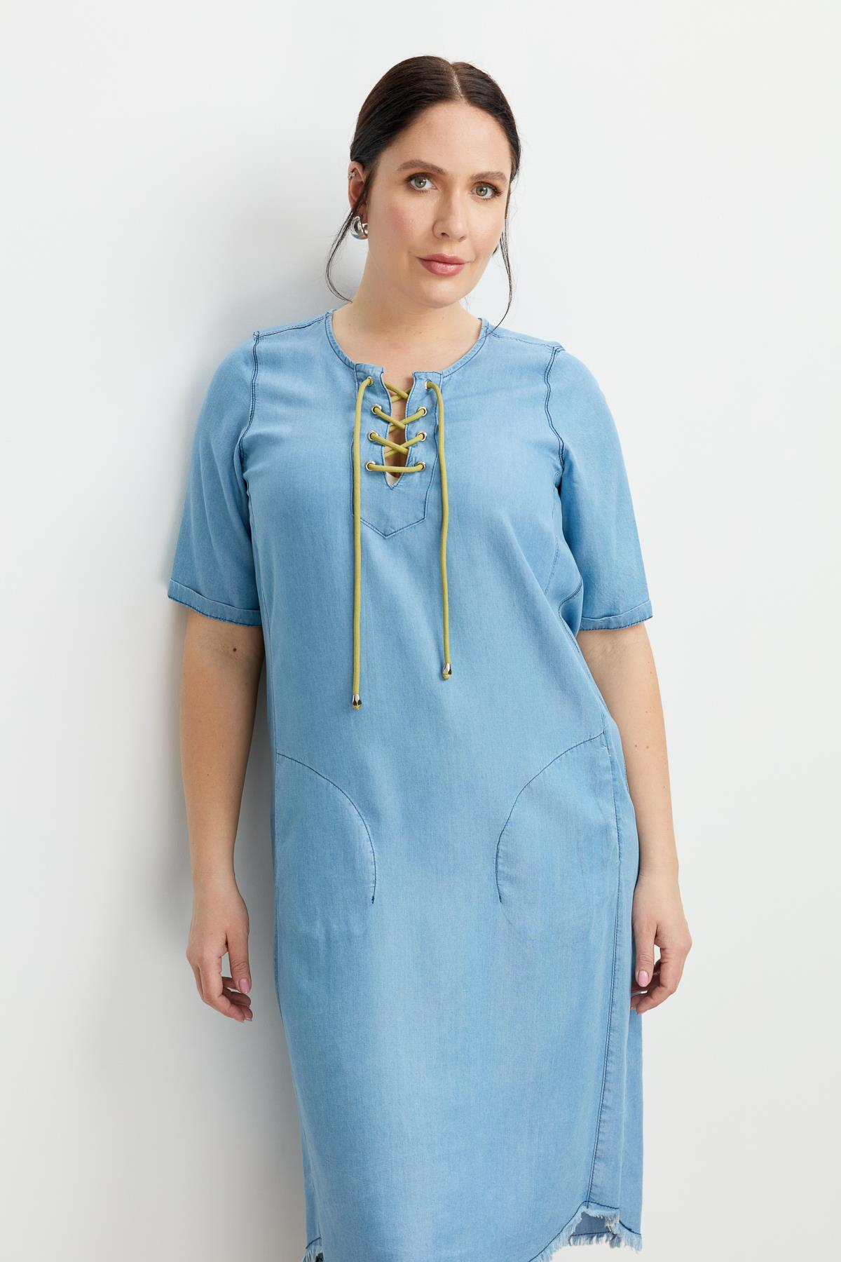 Büyük Beden Tensel Kot Elbise-A.MAVI