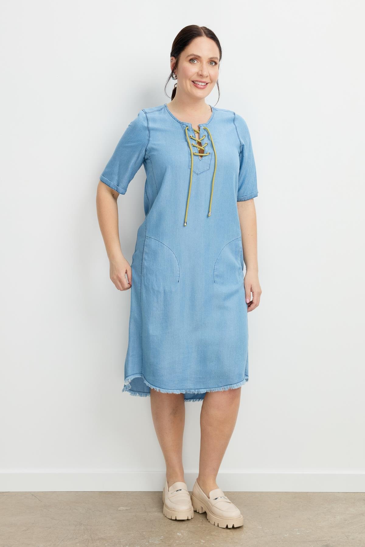 Büyük Beden Tensel Kot Elbise-A.MAVI