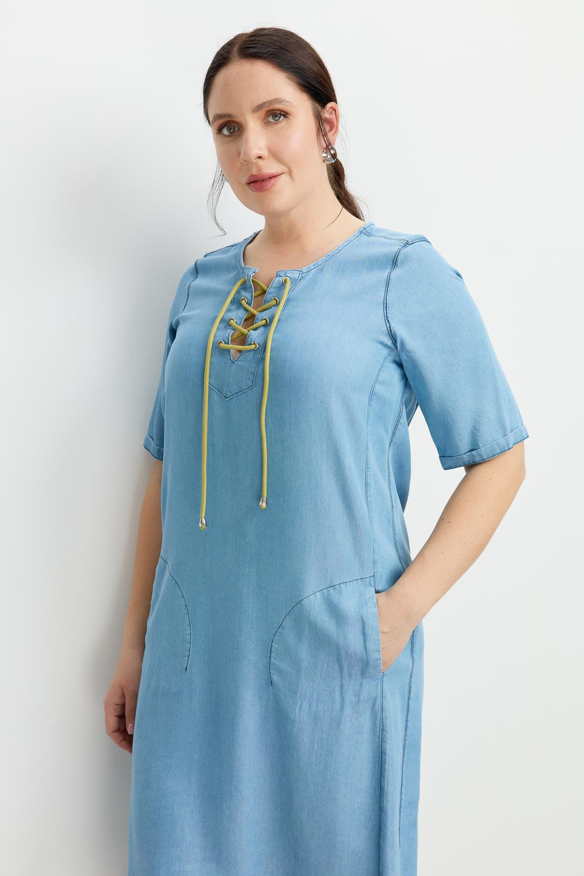Büyük Beden Tensel Kot Elbise-A.MAVI