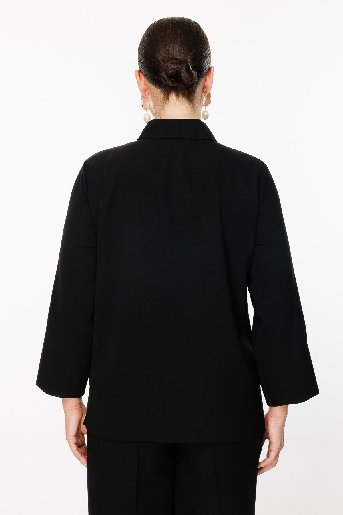 Büyük Beden Uzun Kollu Gömlek - SİYAH